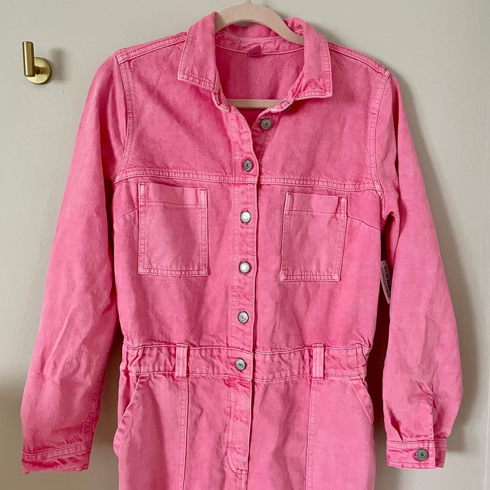 Old Navy Pink Jean Jumpsuit Boilersuit